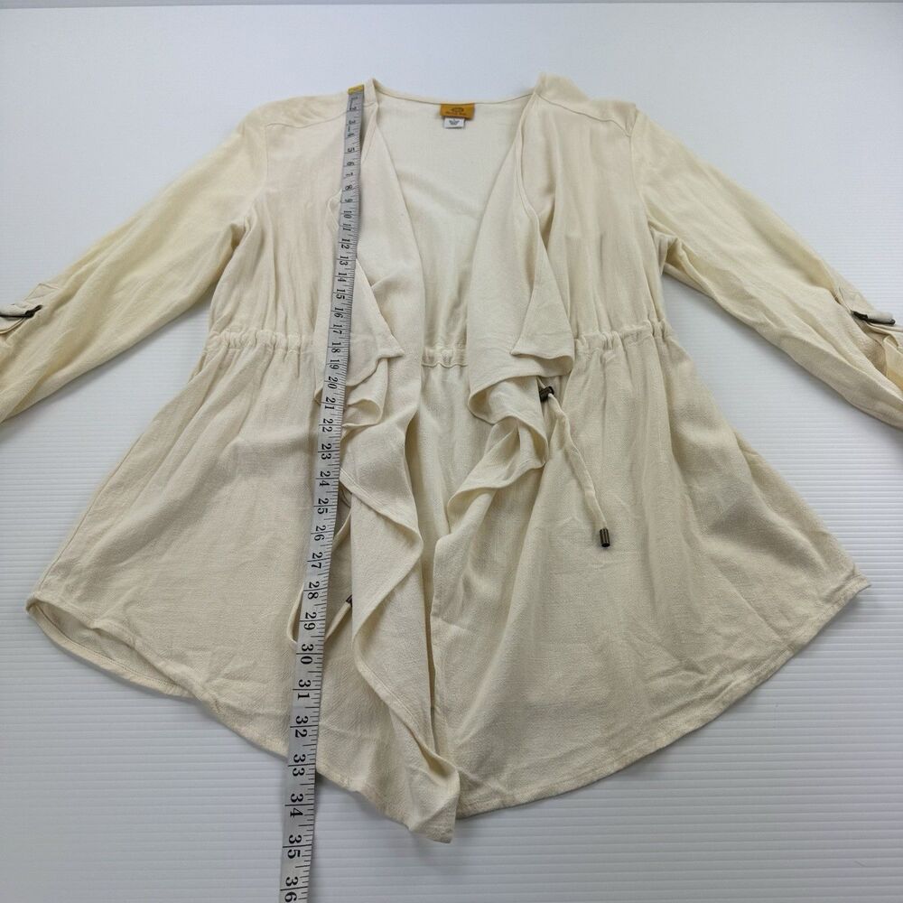 Ruby Rd Ivory Drape Front Cardigan Jacket Linen Blend Boho Size L Minimalist - Picture 12 of 14